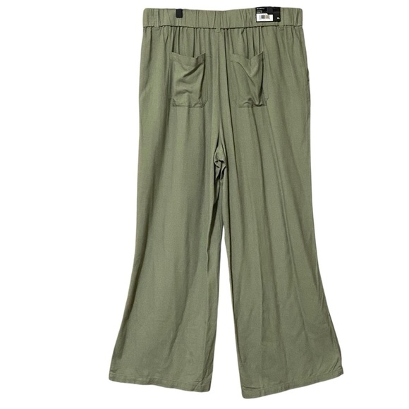 SoundStyle Linen Blend Wide Leg Pants XL Olive Green  Casual Boho Relaxed NWT - Picture 4 of 10